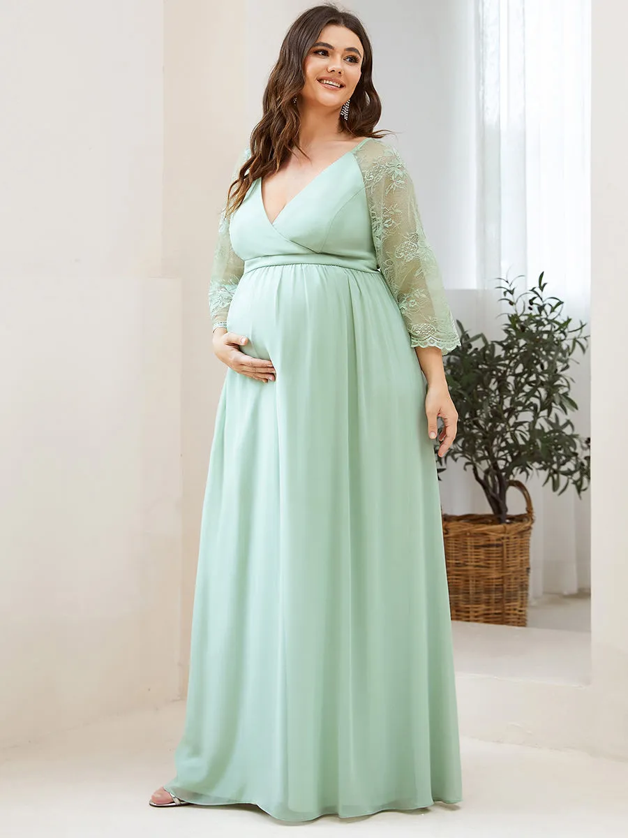 Deep V Neck Wholesale Maternity Dresses with Long See Through Sleeves