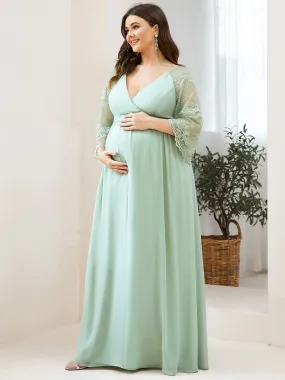 Deep V Neck Wholesale Maternity Dresses with Long See Through Sleeves