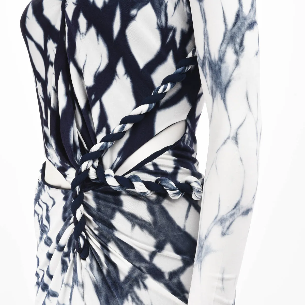 Dion Lee Blue & White Shibori Longsleeve Rope Dress AU 6