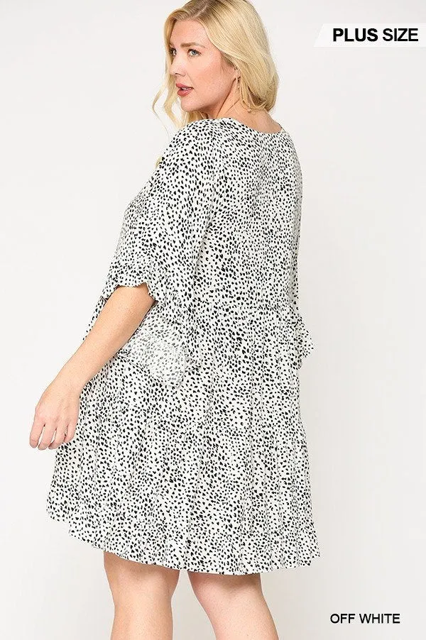 Dot Print Tiered Ruffle Sleeve Dress With Pockets