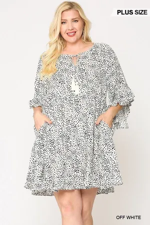 Dot Print Tiered Ruffle Sleeve Dress With Pockets