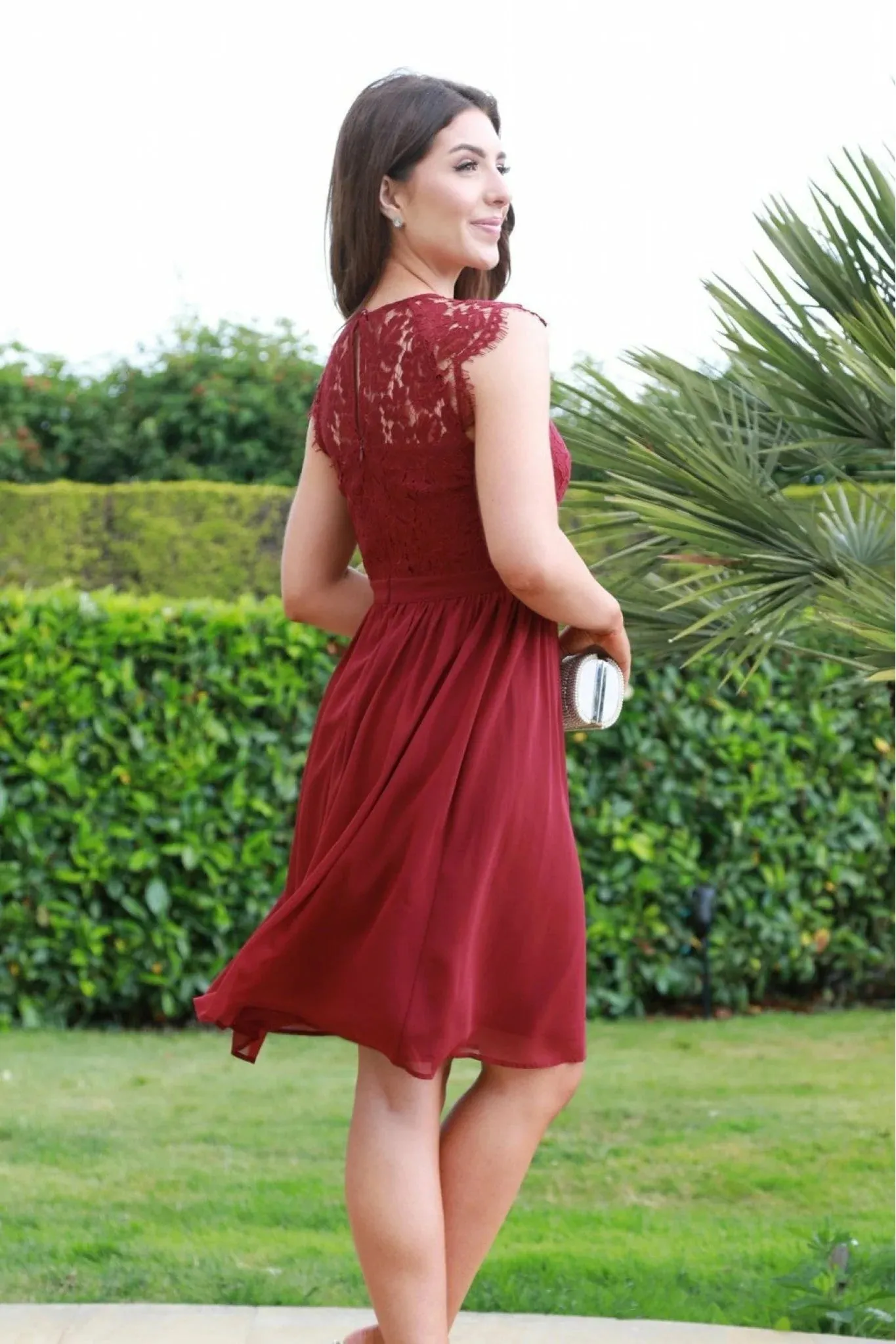 Double Second Red Scallop Edge Sleeveless Lace Dress