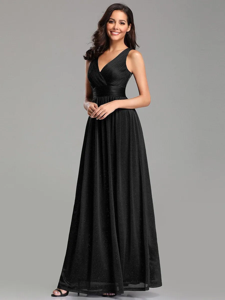 Double V Neck Floor Length Sparkly Wholesale Evening Dresses for Party