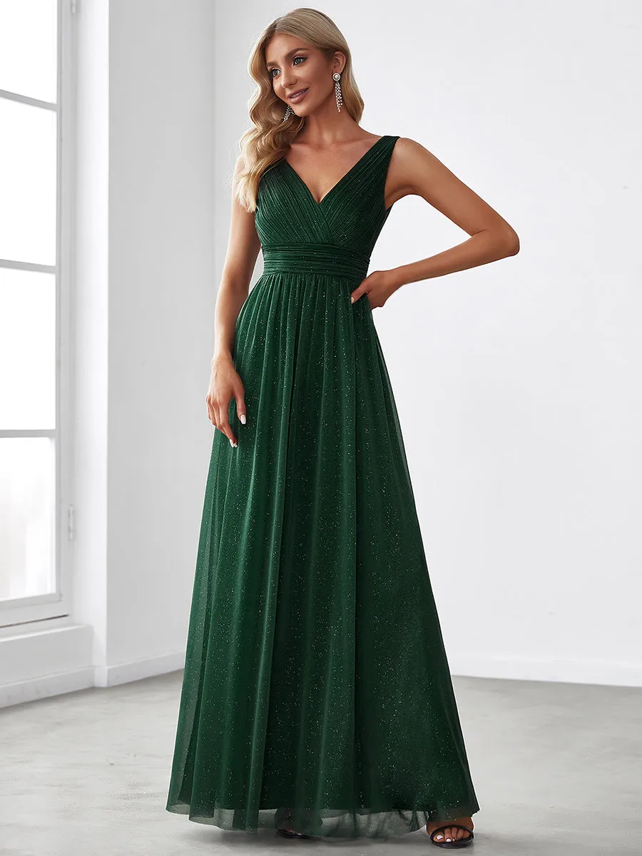 Double V Neck Floor Length Sparkly Wholesale Evening Dresses for Party