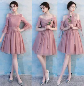 Dusty Pink Chiffon Mismatched Simple Short Bridesmaid Dresses Online, WG514