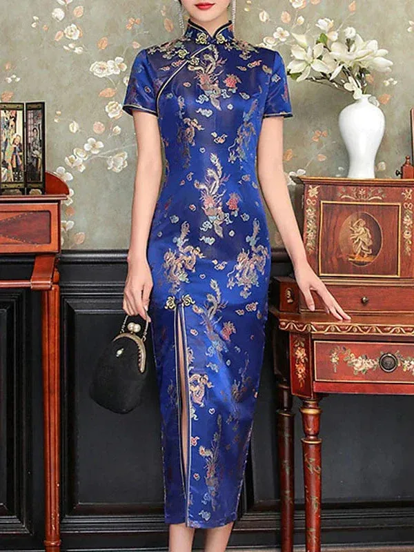 Elegant Animal Embroidered Sheath Midi Dress for Women - Perfect for Weddings and Summer Parties