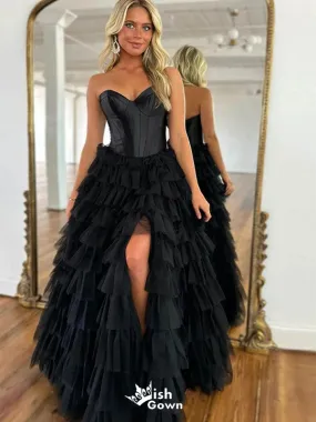 Elegant Black A-Line Sweetheart Side Slit Popular Long Evening Dresses, Formal Dresses, Birthday Party, WGP587