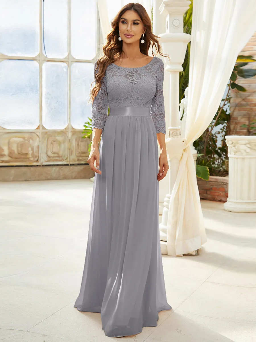 Elegant Empire  Waist Wholesale Bridesmaid Dresses with Long Lace Sleeve