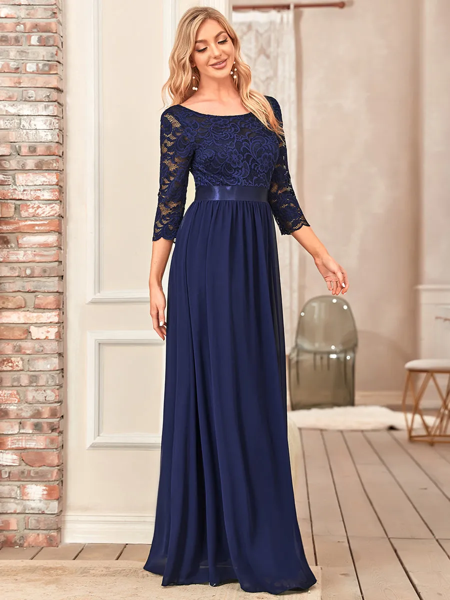 Elegant Empire  Waist Wholesale Bridesmaid Dresses with Long Lace Sleeve