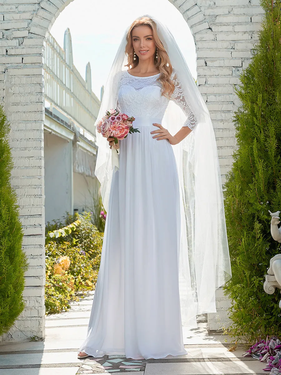 Elegant Empire  Waist Wholesale Bridesmaid Dresses with Long Lace Sleeve