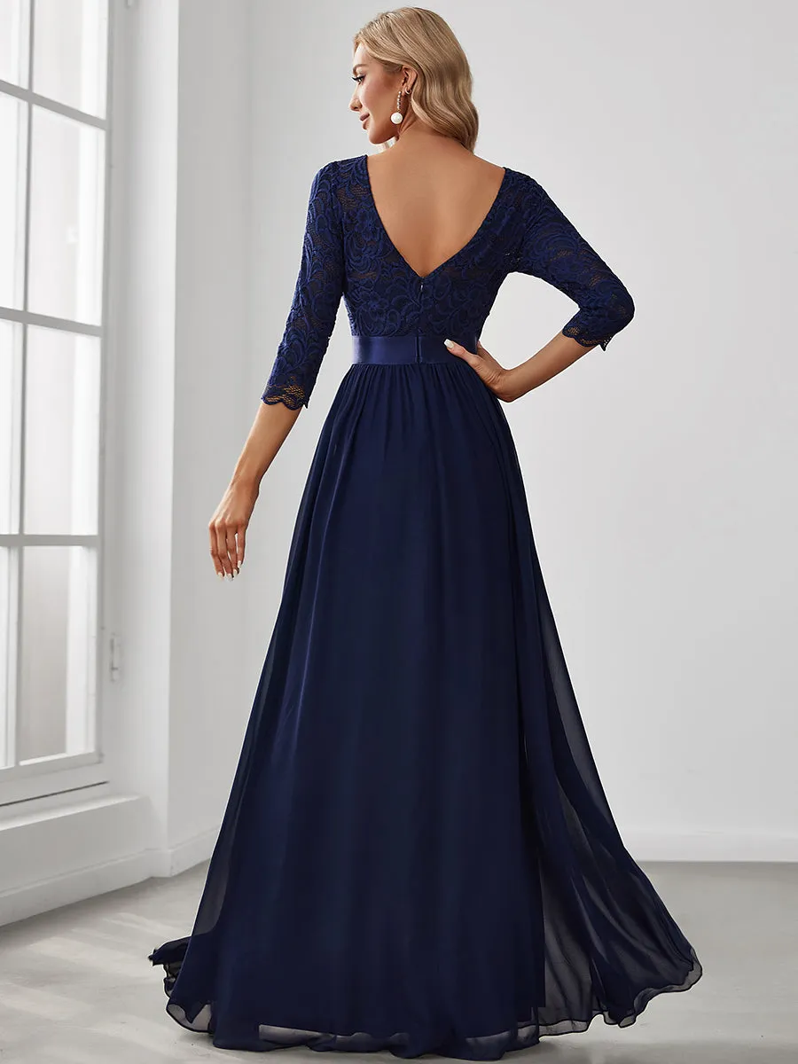 Elegant Empire  Waist Wholesale Bridesmaid Dresses with Long Lace Sleeve