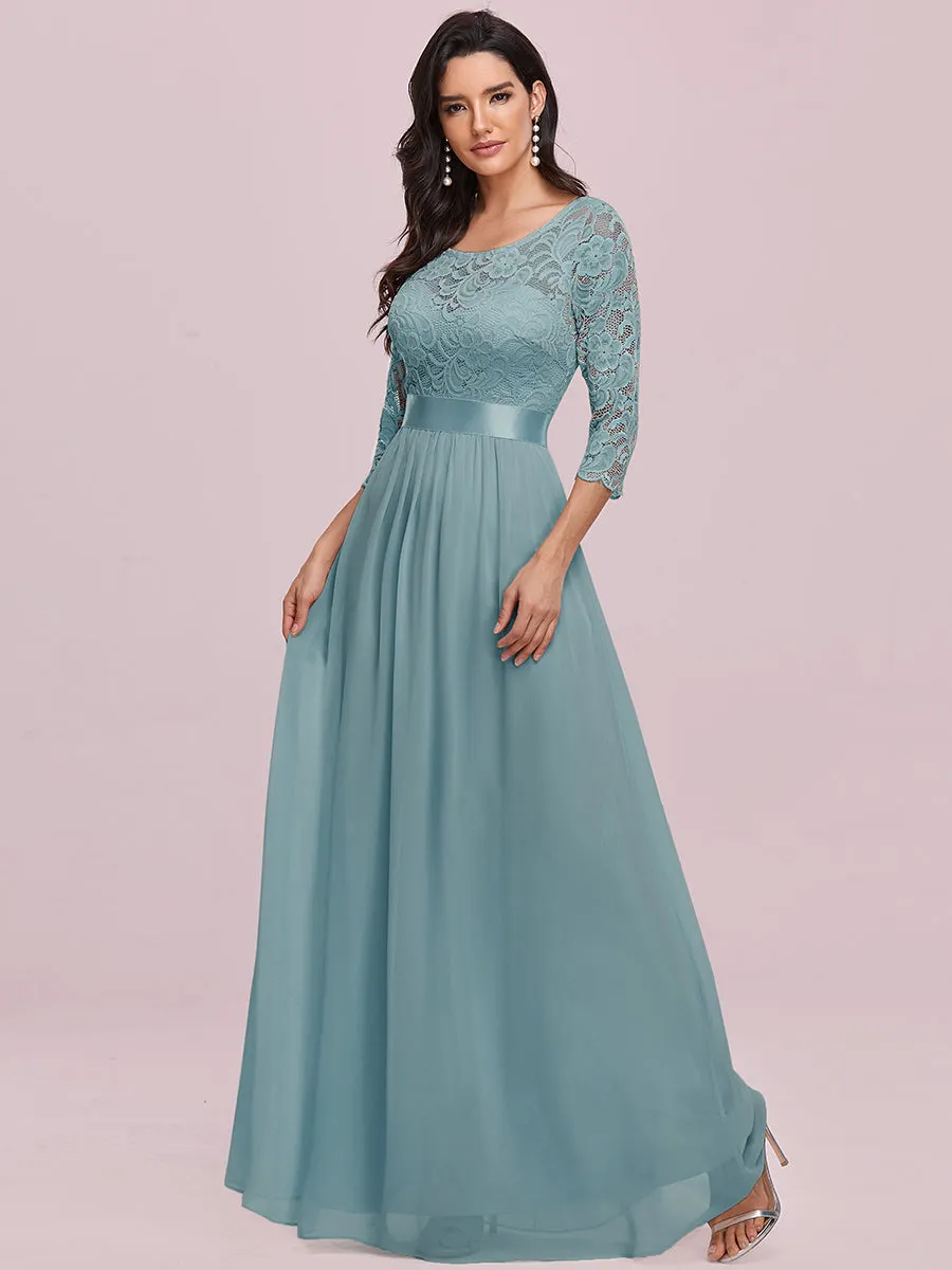 Elegant Empire  Waist Wholesale Bridesmaid Dresses with Long Lace Sleeve