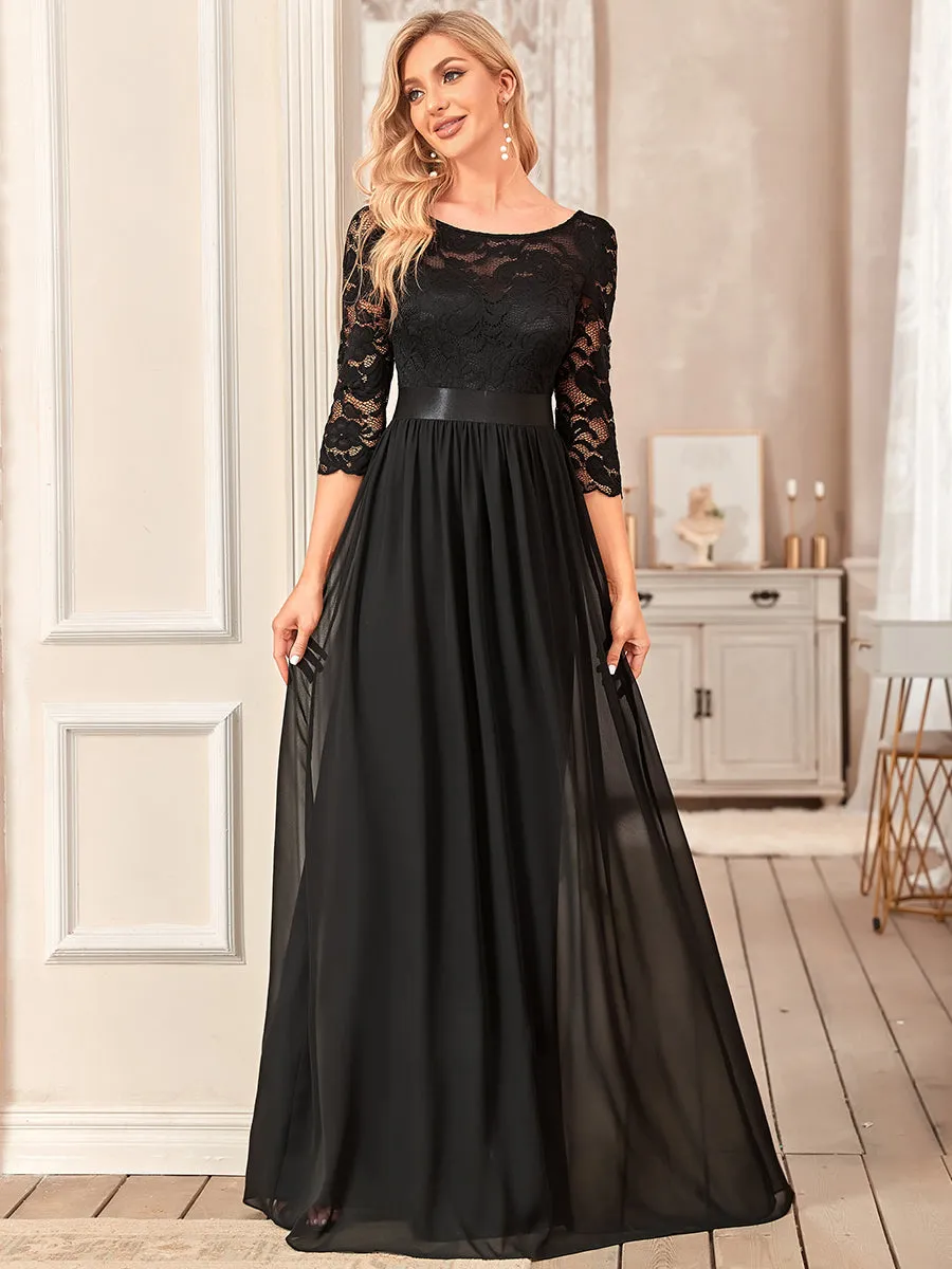 Elegant Empire  Waist Wholesale Bridesmaid Dresses with Long Lace Sleeve