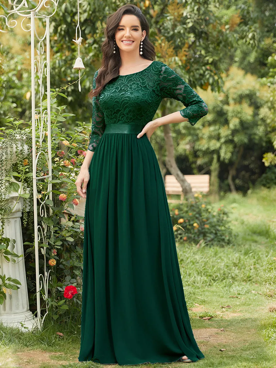 Elegant Empire  Waist Wholesale Bridesmaid Dresses with Long Lace Sleeve