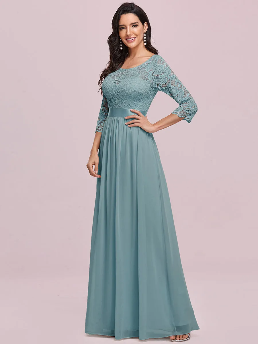 Elegant Empire  Waist Wholesale Bridesmaid Dresses with Long Lace Sleeve