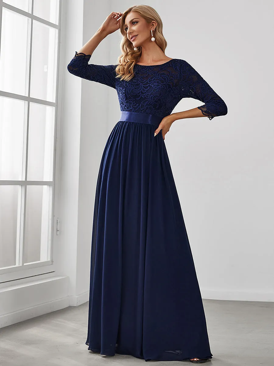 Elegant Empire  Waist Wholesale Bridesmaid Dresses with Long Lace Sleeve