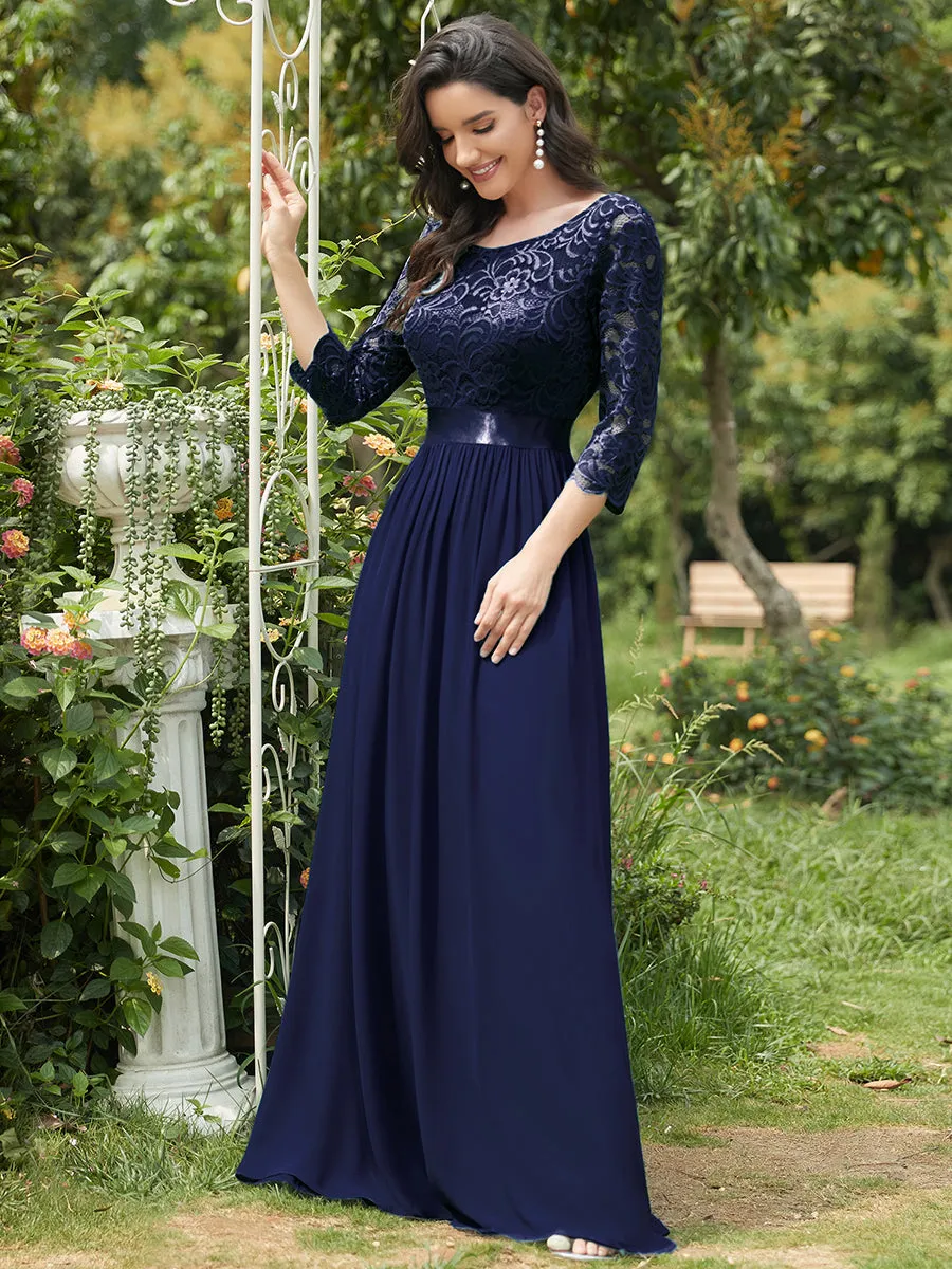 Elegant Empire  Waist Wholesale Bridesmaid Dresses with Long Lace Sleeve