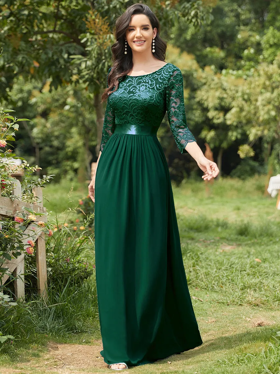 Elegant Empire  Waist Wholesale Bridesmaid Dresses with Long Lace Sleeve