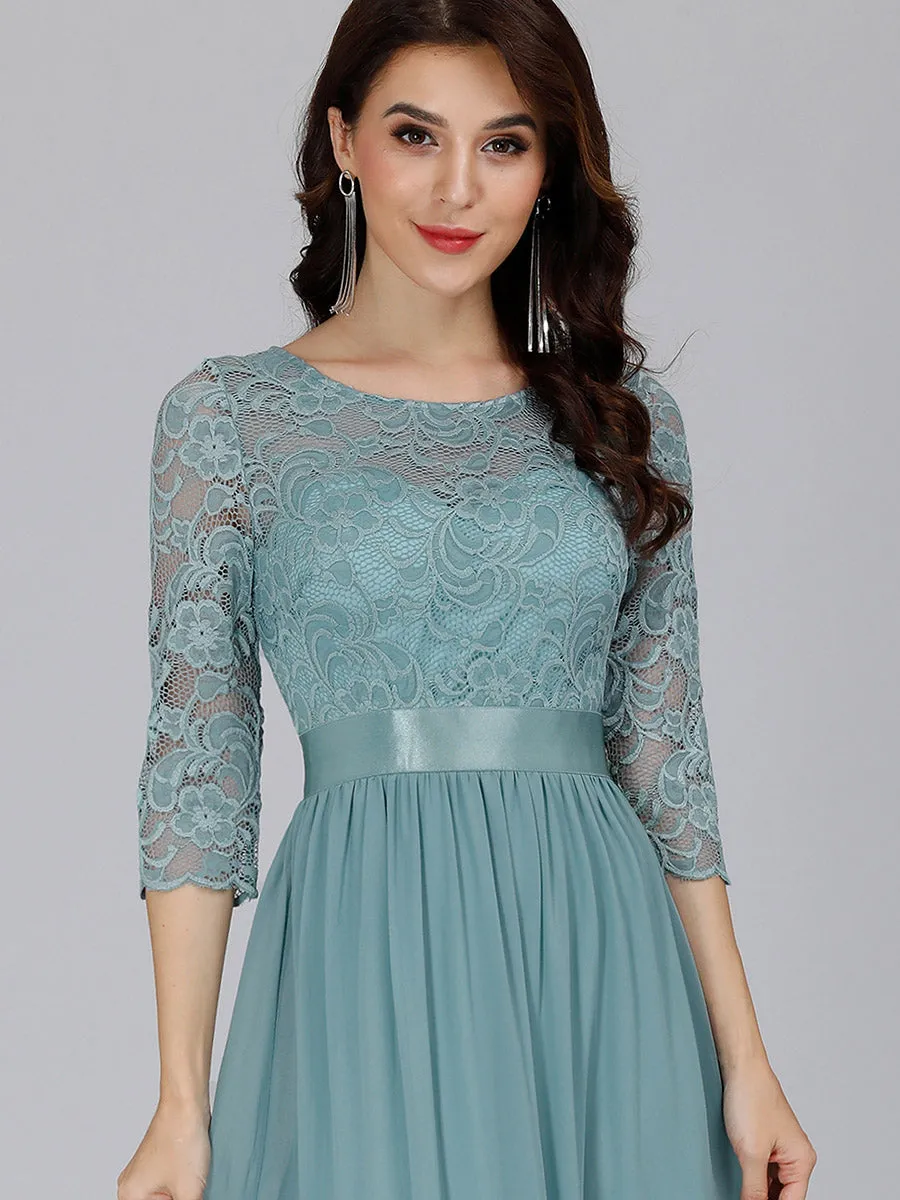 Elegant Empire  Waist Wholesale Bridesmaid Dresses with Long Lace Sleeve