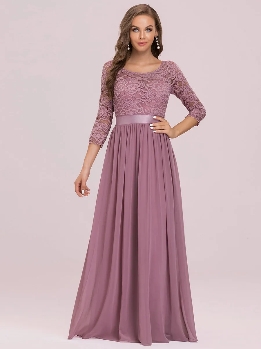 Elegant Empire  Waist Wholesale Bridesmaid Dresses with Long Lace Sleeve