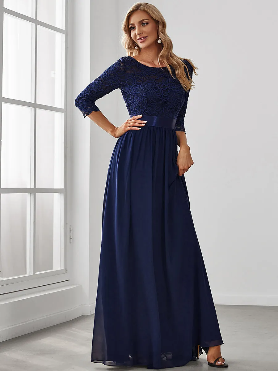 Elegant Empire  Waist Wholesale Bridesmaid Dresses with Long Lace Sleeve