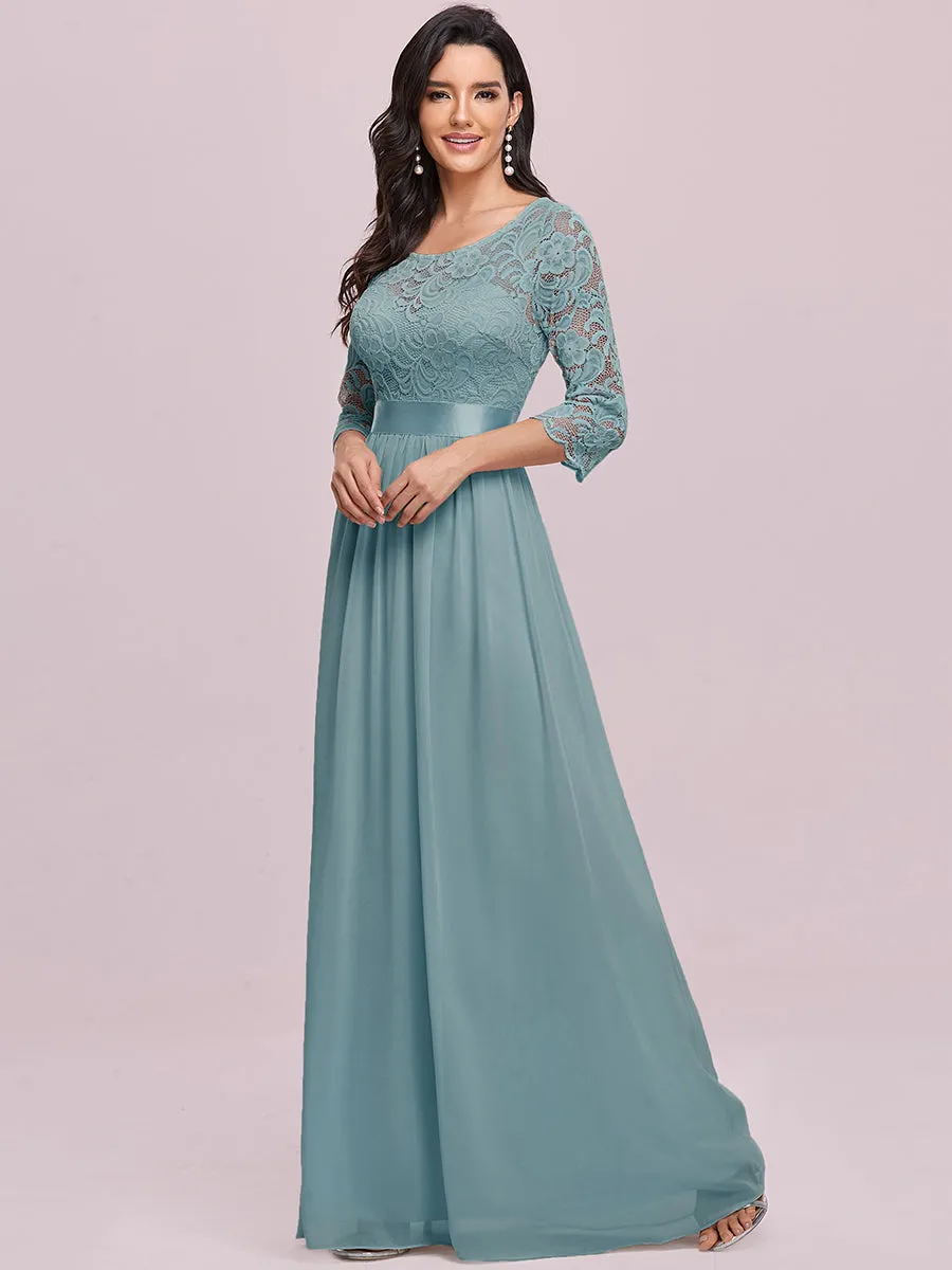 Elegant Empire  Waist Wholesale Bridesmaid Dresses with Long Lace Sleeve