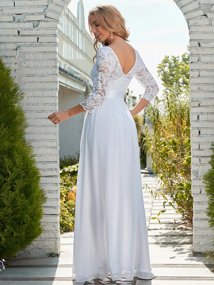 Elegant Empire  Waist Wholesale Bridesmaid Dresses with Long Lace Sleeve