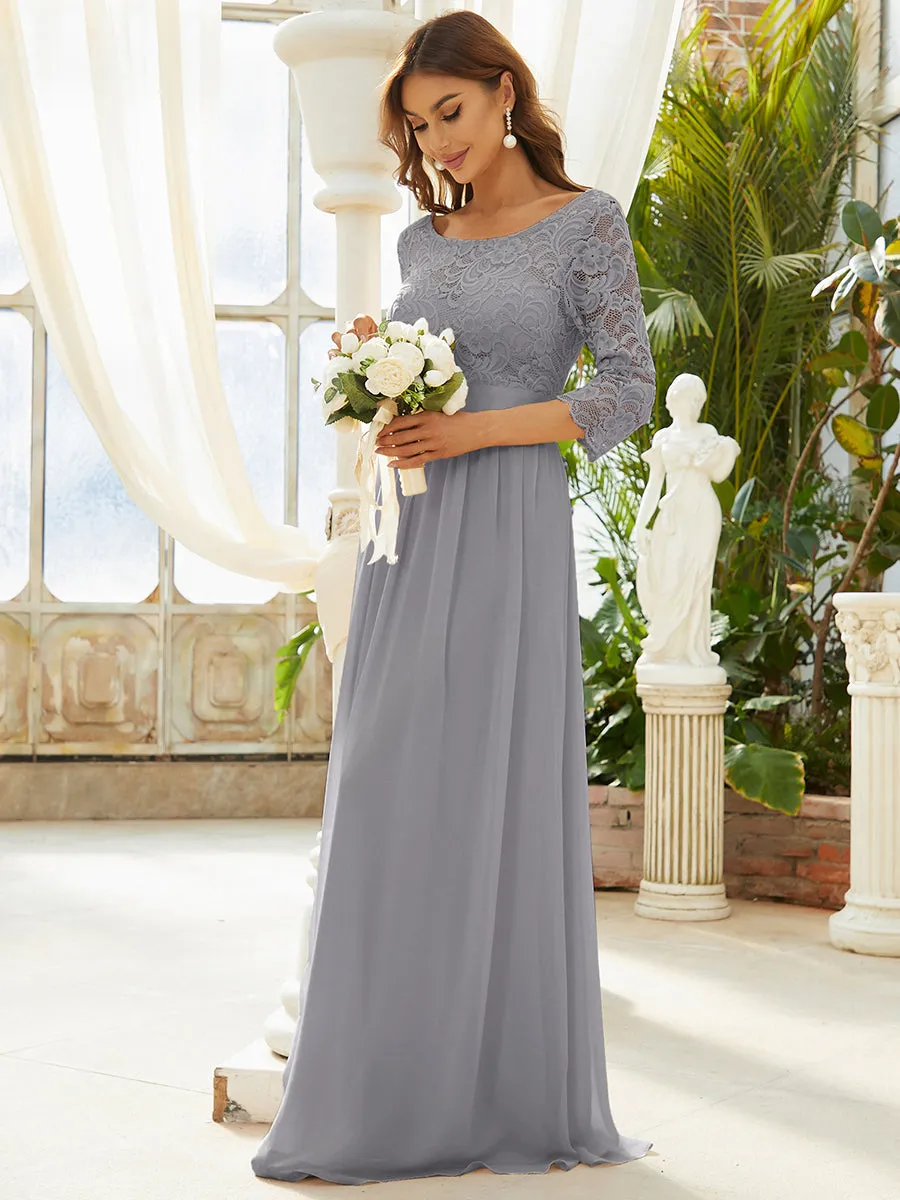 Elegant Empire  Waist Wholesale Bridesmaid Dresses with Long Lace Sleeve