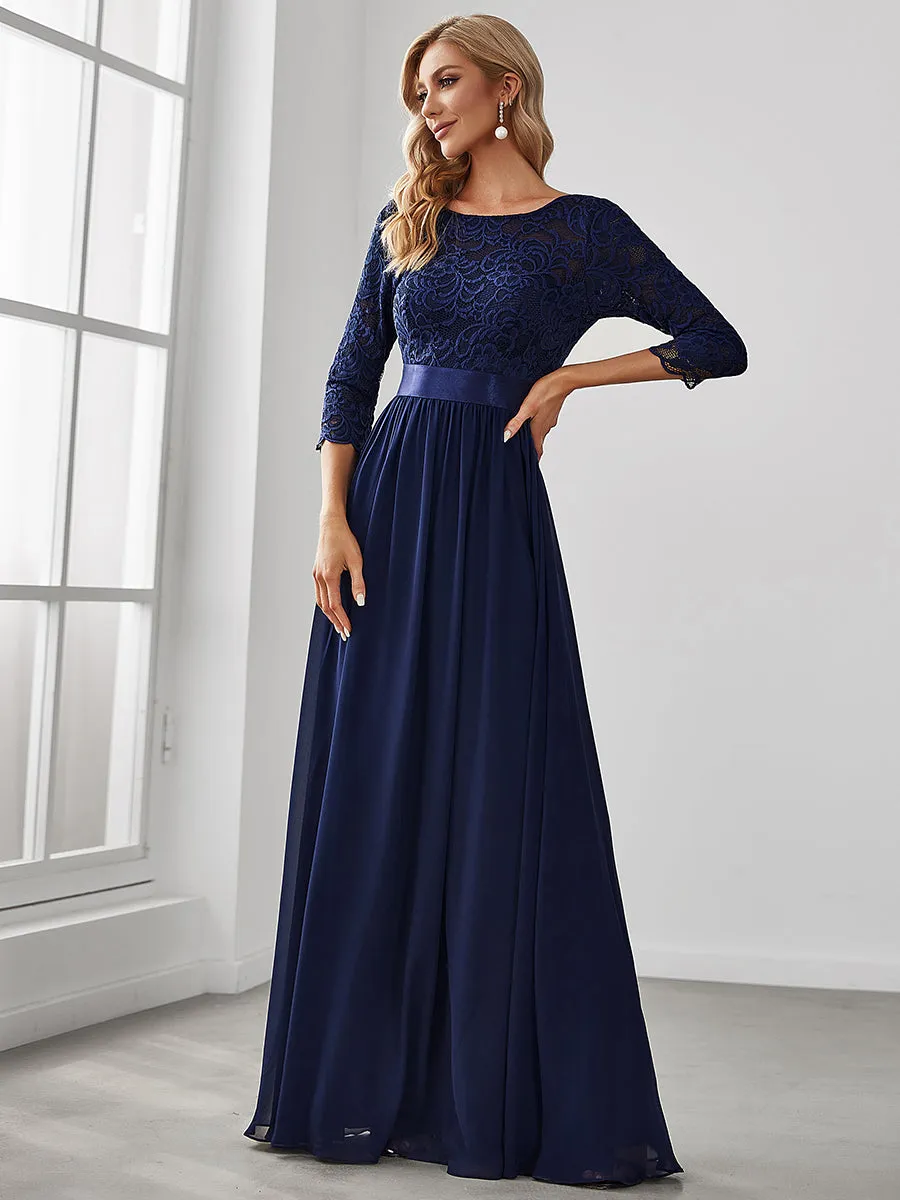 Elegant Empire  Waist Wholesale Bridesmaid Dresses with Long Lace Sleeve