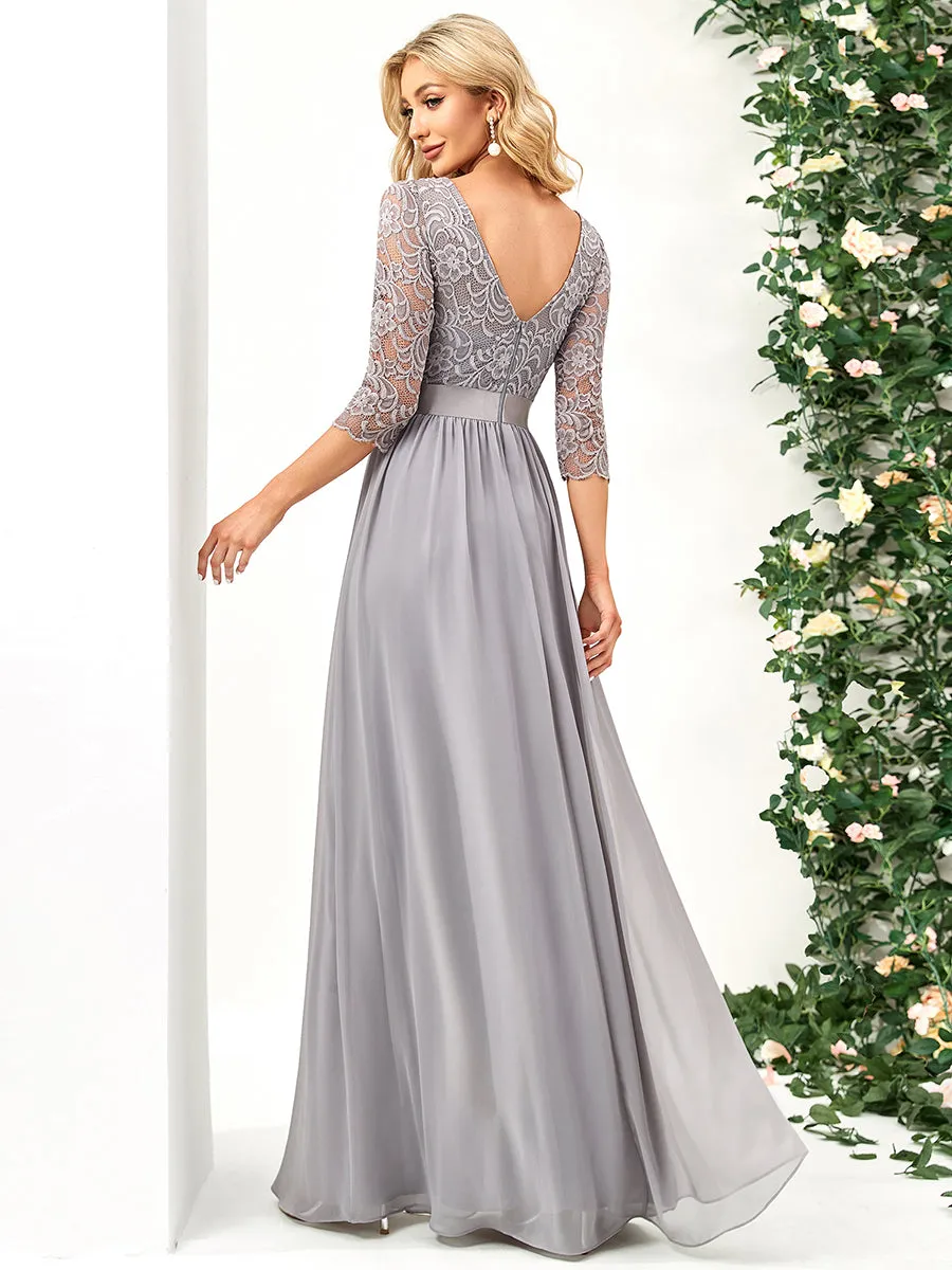 Elegant Empire  Waist Wholesale Bridesmaid Dresses with Long Lace Sleeve