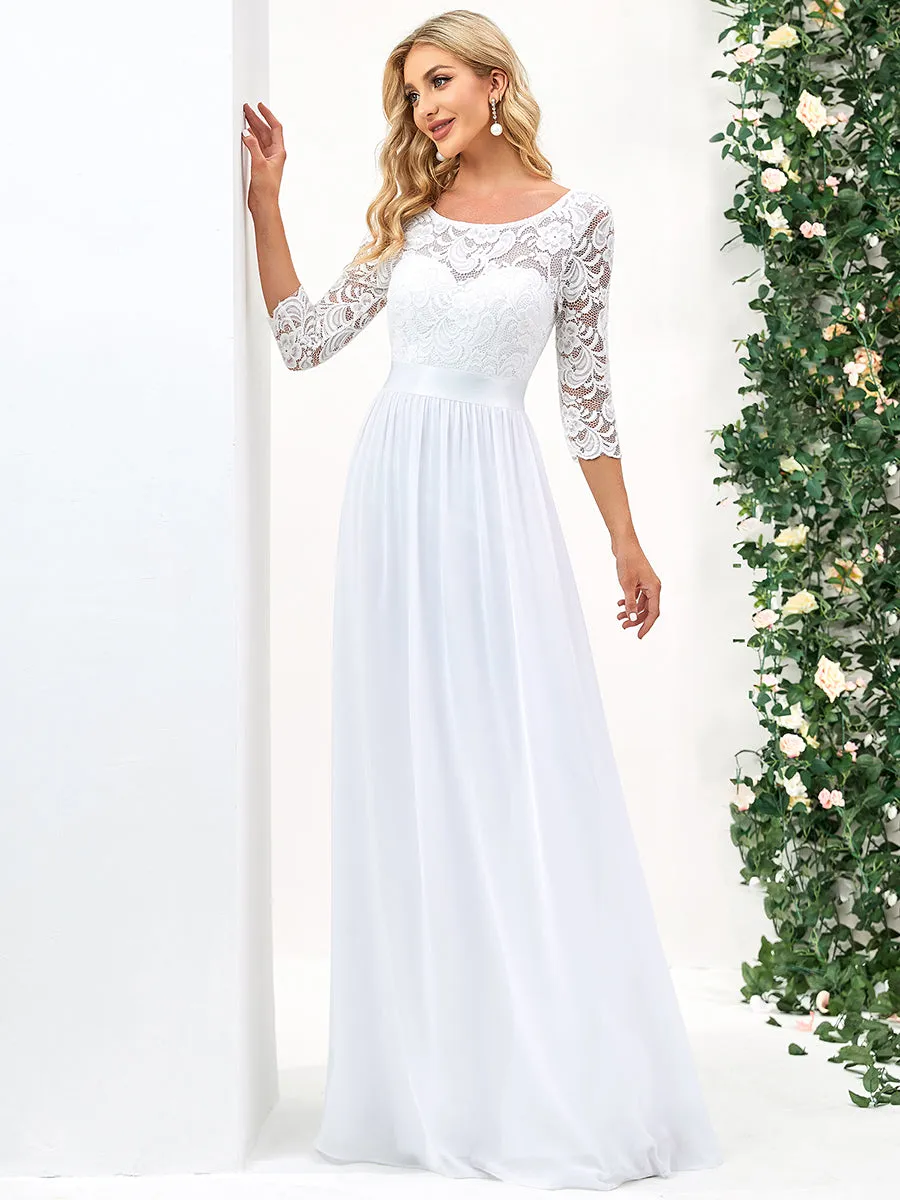 Elegant Empire  Waist Wholesale Bridesmaid Dresses with Long Lace Sleeve