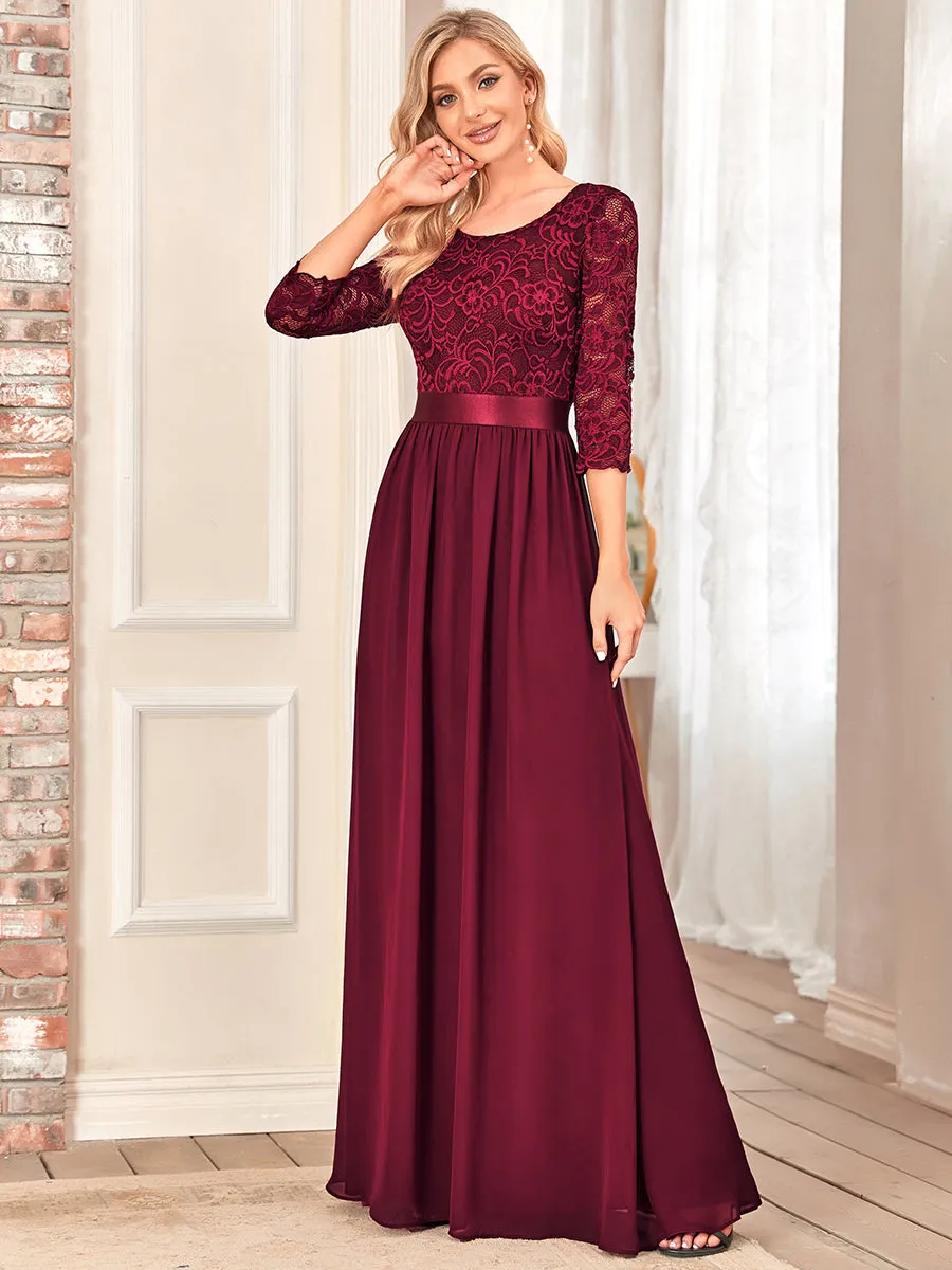 Elegant Empire  Waist Wholesale Bridesmaid Dresses with Long Lace Sleeve