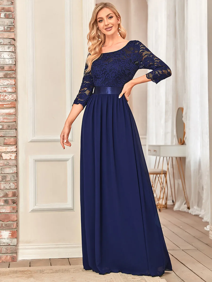 Elegant Empire  Waist Wholesale Bridesmaid Dresses with Long Lace Sleeve