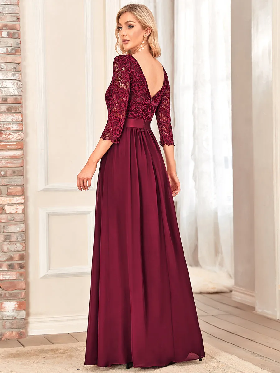 Elegant Empire  Waist Wholesale Bridesmaid Dresses with Long Lace Sleeve