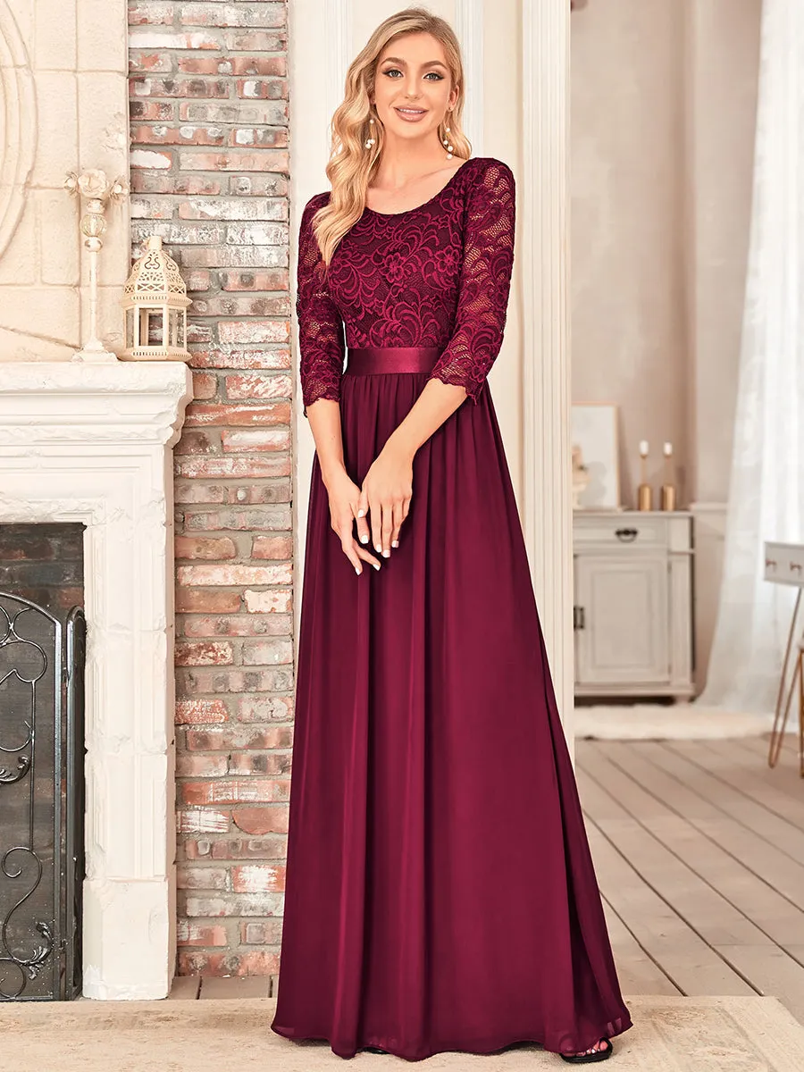 Elegant Empire  Waist Wholesale Bridesmaid Dresses with Long Lace Sleeve