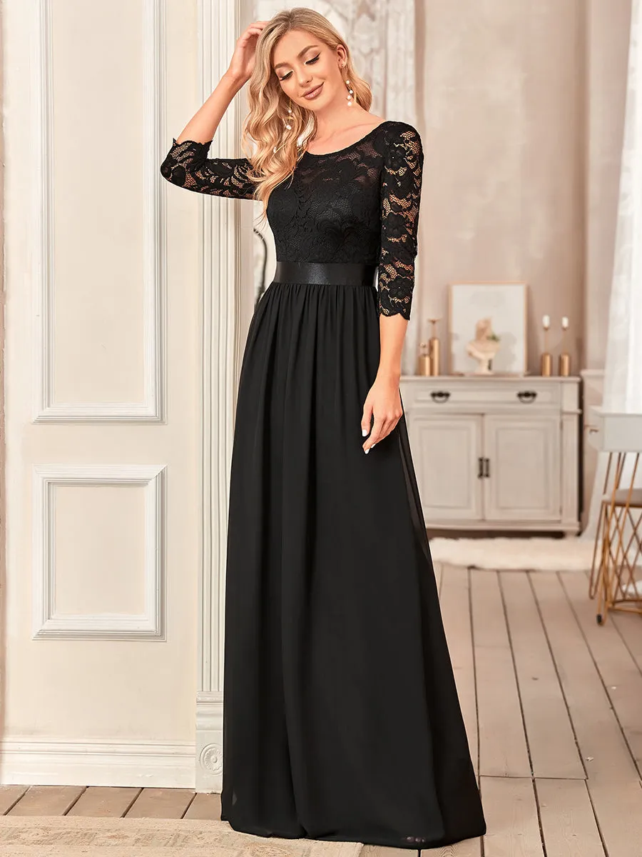 Elegant Empire  Waist Wholesale Bridesmaid Dresses with Long Lace Sleeve