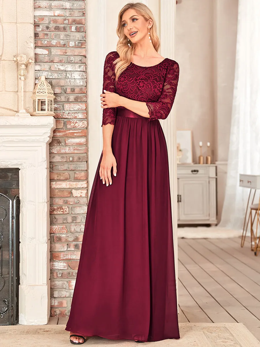 Elegant Empire  Waist Wholesale Bridesmaid Dresses with Long Lace Sleeve