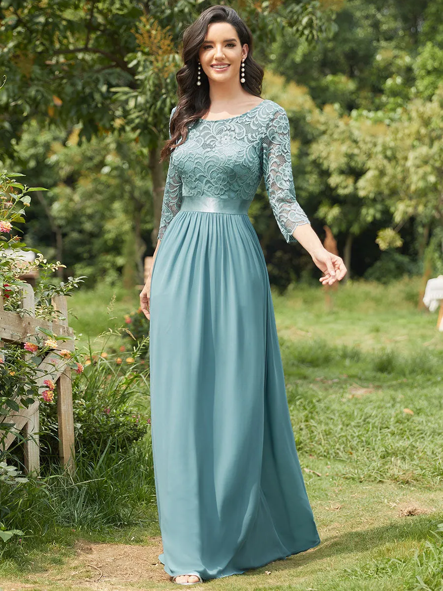 Elegant Empire  Waist Wholesale Bridesmaid Dresses with Long Lace Sleeve