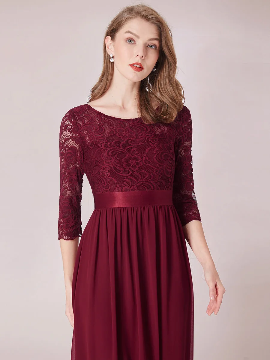 Elegant Empire  Waist Wholesale Bridesmaid Dresses with Long Lace Sleeve