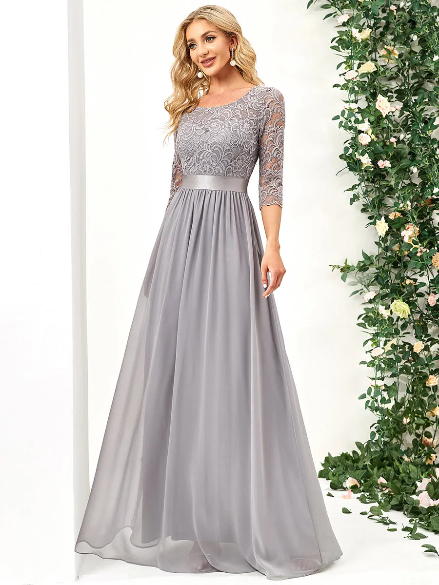 Elegant Empire  Waist Wholesale Bridesmaid Dresses with Long Lace Sleeve