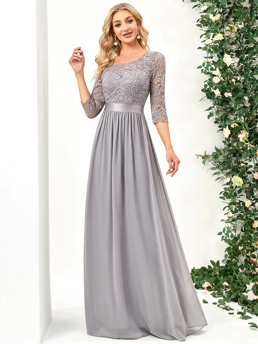 Elegant Empire  Waist Wholesale Bridesmaid Dresses with Long Lace Sleeve