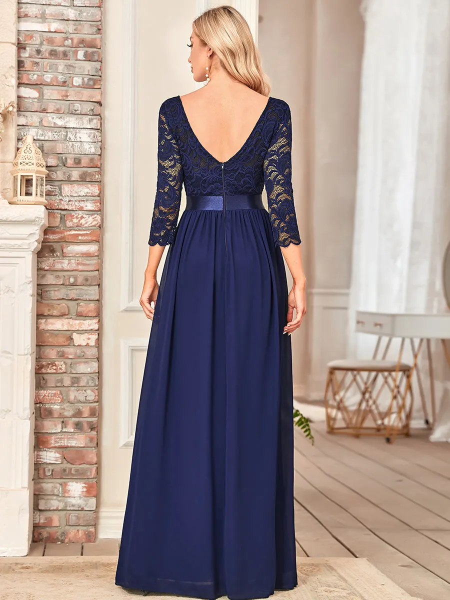 Elegant Empire  Waist Wholesale Bridesmaid Dresses with Long Lace Sleeve