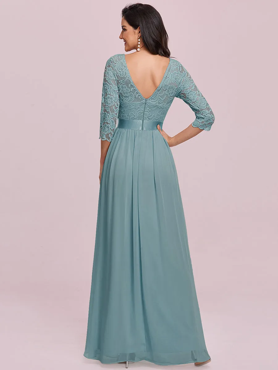 Elegant Empire  Waist Wholesale Bridesmaid Dresses with Long Lace Sleeve