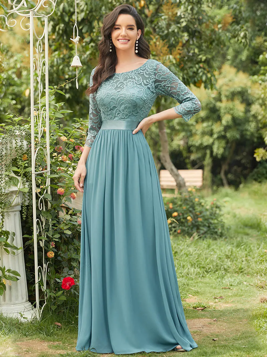 Elegant Empire  Waist Wholesale Bridesmaid Dresses with Long Lace Sleeve