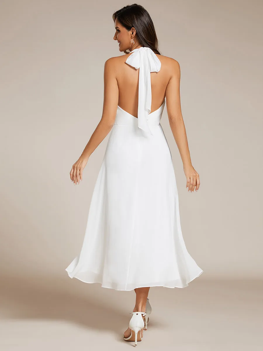 Elegant Halter Neckline Bowknot Sleeveless Chiffon Dresses with Asymmetrical Hem