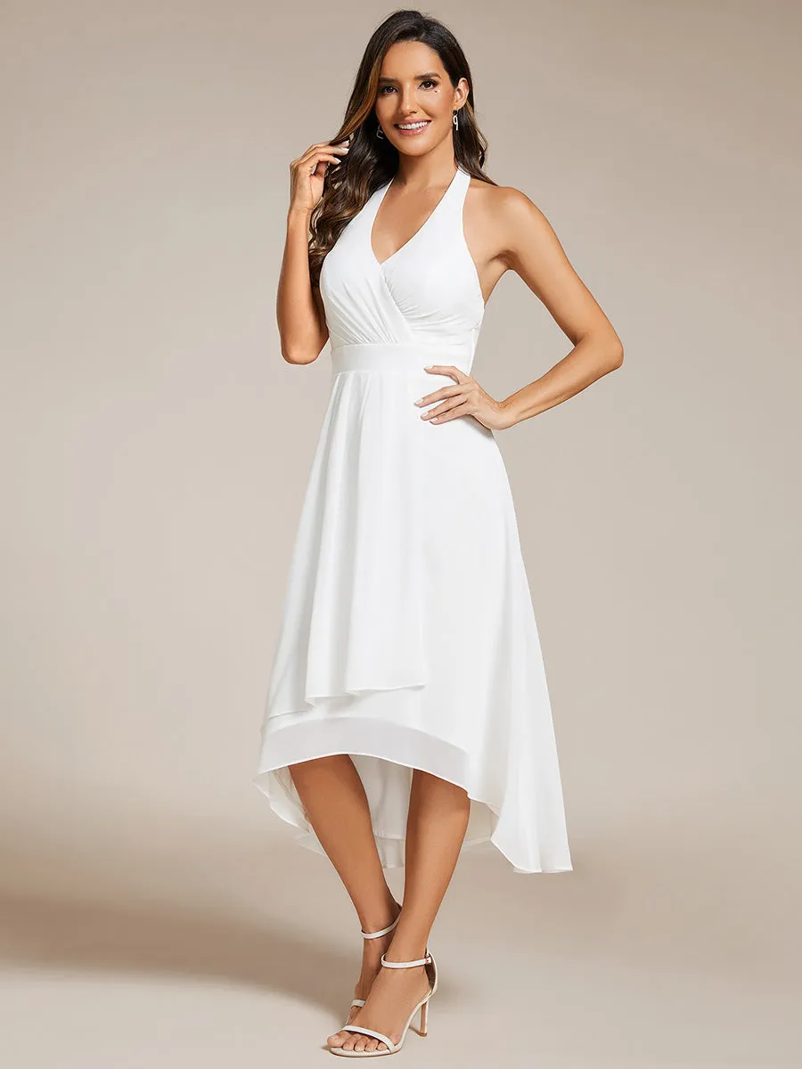 Elegant Halter Neckline Bowknot Sleeveless Chiffon Dresses with Asymmetrical Hem