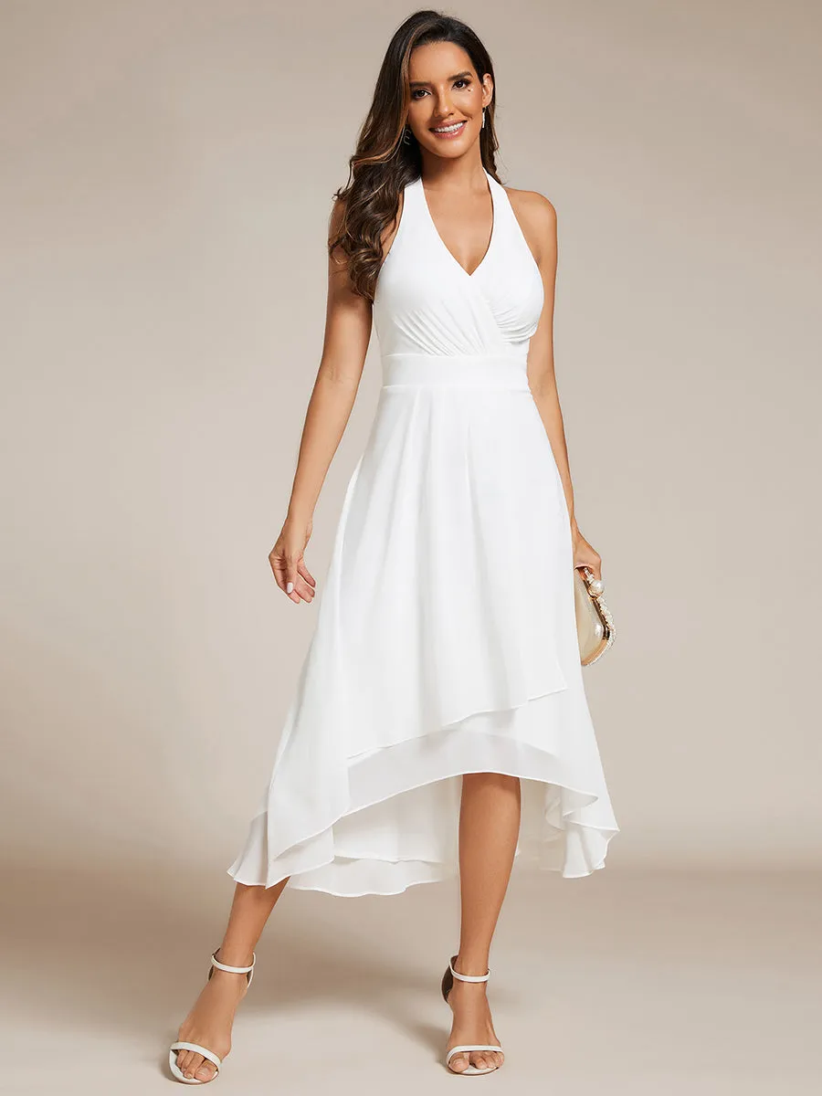 Elegant Halter Neckline Bowknot Sleeveless Chiffon Dresses with Asymmetrical Hem