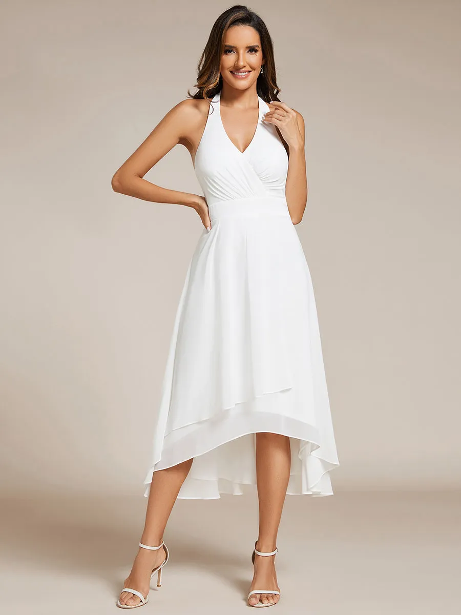 Elegant Halter Neckline Bowknot Sleeveless Chiffon Dresses with Asymmetrical Hem