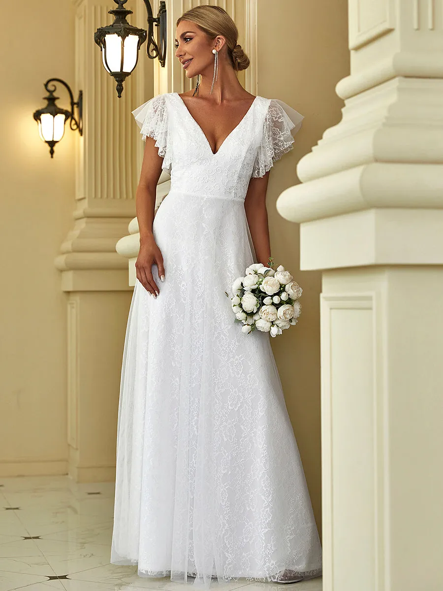 Elegant Maxi Lace Wholesale Wedding Dress with Ruffle Sleeves