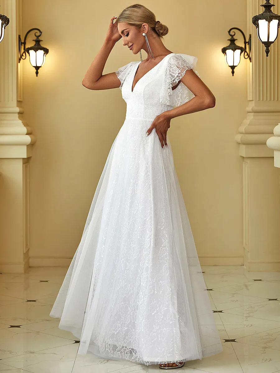 Elegant Maxi Lace Wholesale Wedding Dress with Ruffle Sleeves